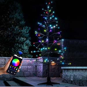 lot 2733 image: 6.5FT LED Pre-Lit Artificial Tree with 153 Lights Warm and RGB, Indoor Outdoor Patio Decor, 360  Rotating Stand Displays, Easy Pop-Up Assembly, Outdoor Lighted Holiday Displays