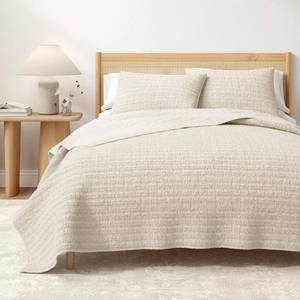 lot 2740 image: $130 Great Bay Home King Size Taupe 100% Cotton Honeycomb Waffle Quilt and Sham Set - Garment Washed, Waffle Weave Like Texture, Lightweight 3-Piece Bedding Set (Natural)