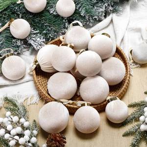 lot 2745 image: HyDren 24 Pcs Beige Velvet Christmas Ornaments Balls Bulk Flocked Christmas Tree Ornaments 3.15, 2.76, 2.36 Inch Shatterproof Hanging Xmas Tree Balls Decor for Xmas Decorations