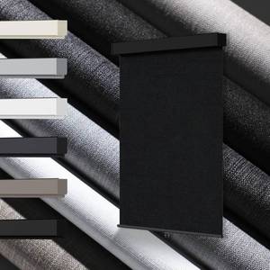 lot 2748 image: 100% Blackout Roller Shades, Free-Stop Cordless Roller Blinds for Windows, Thermal Insulated Linen Fabric Window Shades UV Protection for Home, Door, Black, 48 W x 72 H