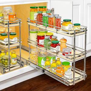 lot 2758 image: $105 LYNK PROFESSIONAL   lite  Pull Out Spice Rack Organizer for Inside Kitchen Cabinets - 6 x 21 - Slide Out Drawer   WoodChrome Sliding Spice Organization for cabinet - Spice Racks - 6 Tier