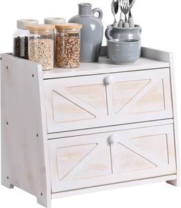 lot 2764 image: Ollieroo Vintage Double Layer Bread Box for Kitchen Countertop, Bamboo Bread Storage Container, Breadbox for Homemade Bread, Large Capacity Bread Bin(White)