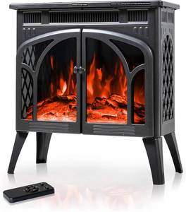 lot 2774 image: $117 24Inch Electric Fireplace Stove, Free-Standing Infrared Fireplace Stove, Controllable 3D Flame, 4 Variable Flame&Log Colors, 1500w, Grey
