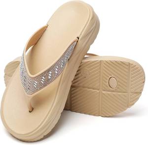 lot 2788 image: FLIOZY Womens Flip Flops with Rhinestone Beach Thong Sandals - Summer Platform Slippers - Slip On Indoor Outdoor Walking ShoesSize 7.58