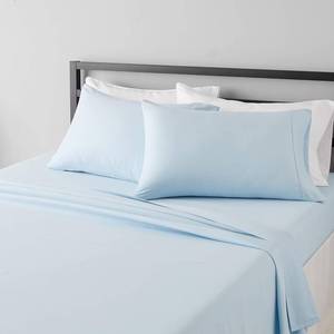 lot 2790 image: Amazon Basics Breathable, Ultra-Soft, Wrinkle-Resistant Microfiber 4-Piece Bed Sheet Set with 14-Inch Deep Pockets, Machine Washable, Full, Light Blue, Solid