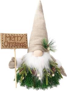 lot 2794 image: WDS WONDROUS Christmas Wreath Elf Gnome, Outdoor Holiday Wreath with Berries Pine Cones, Merry Christmas Sign, Small White Gnome Gifts for Front Door, Wall Porch Tabletop Window Decor