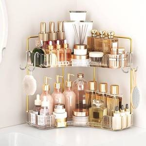lot 2795 image: Corner Bathroom Counter Organizer 2 Tier Bathroom Organizers and Storage Countertop with Hooks Skin Care Exquisite Vanity Organizer Countertop Bathroom Storage Dresser, Kitchen-Clear