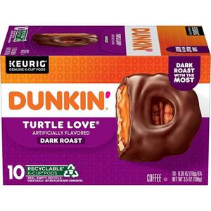 lot 2800 image: Dunkin Turtle Love Flavored Coffee, 10 Count (Pack of 1) Keurig K-Cup Pods BB JAN 18, 2026