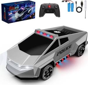 lot 2809 image: RC Remote Control Car Cybertruck Toy, Police Car Toy 2.4GHz, LED Lights, 2 Rechargeable Batteries, Ideal Gift for Boys Girls Ages 3 Years