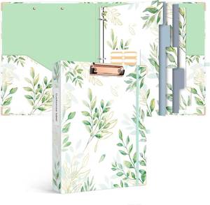 lot 2813 image: Ospelelf Binder 3 Ring 1 Inch, Green Floral Round Ring Clipboard Binder for Letter Size Paper with 5 Tab Dividers, for School and Office Supplies