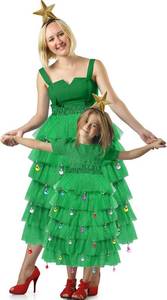 lot 2818 image: Hillban 23 Pcs Christmas Tree Costume Set Festive Party Dress Outfit Tulle Skirts Star Headband Beard Ornaments for Women Medium
