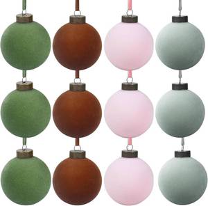 lot 2820 image: 12 Pcs Velvet Christmas Balls Bulk Shatterproof Plastic Christmas Tree Decorations for Decorative Hanging Baubles (12, Green Brown Pink Haze Blue, 3.94Inch)