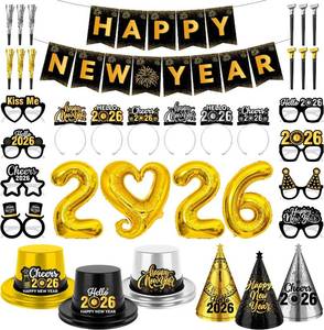 lot 2829 image: New Years Eve Party Supplies 2026 - 40PCS Happy New Years Decorations for 12 Guests Includes Banner,Gold 2026 Balloon,Hats,Tiaras and Squawkers for Nye 2026 Celebrations