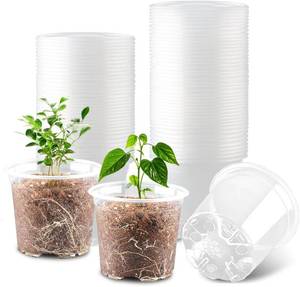 lot 2832 image:  or - 100 Pack 4 Inch Clear Plant pots with Drainage Holes, Transparent Nursery Seeding Pots, Flexile Seeds Starter Pots, Seeds Germination (4Inch,100P,Clear)
