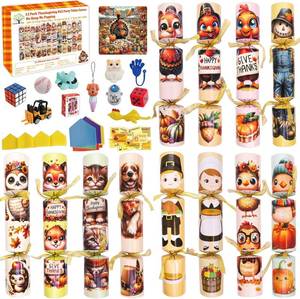 lot 2834 image: ceiba tree Thanksgiving Crackers Poppers Party Table Favors No-Snap No Popping 12 Pack Prefilled with Prizes Gifts Toys & Hats & Joke Dinner Games Activities for Kids Family Traditions Turkey