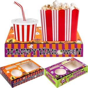 lot 2841 image: WorldBazaar 32 Pcs Halloween Party Supplies Movie Night Paper Snack Trays Disposable Popcorn Candy Holder Snack Boxes Food Trays for Party