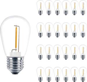 lot 2846 image: Outdoor String Light Bulbs, 1Watt Shatterproof S14 Replacement Light Bulbs, Vintage Style,E26 Medium Base, 2200K Warm White, 11 Watt Equivalent, 24 Pack