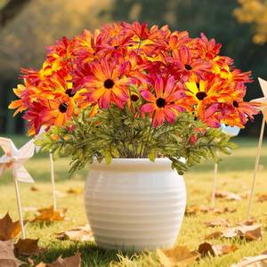 lot 2848 image: Fall Artificial Flowers Mums Mix Autumn Colors for Outdoors Decoration, 6 Bundles Fake Chrysanthemums UV Resistant Faux Silk Floral for Yard Porch Patio Home Table Centerpiece Decoration