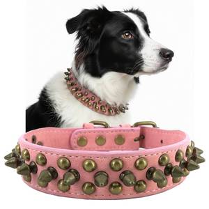 lot 114 image: Studded Dog Collar, PU Leather for Medium Dog Pink  - Retail $14