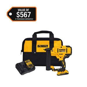 lot 18514 image: New in Box DEWALT DCN681D1 20V 18Ga Stapler Kit - Retail $329