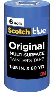 lot 18519 image: ScotchBlue Original Multi-Surface Painters Tape, 2 Inch Wide (1.88 In. x 60 Yds), 6 Rolls Blue Paint Tape Protects Surfaces & Removes Easily, Masking Tape for Indoor and Outdoor Use (2090-48TP6) - Retail $39