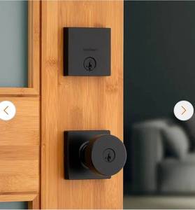 lot 18533 image: Pismo Keyed Entry Knob and Single Cylinder Deadbolt Combo Pack featuring SmartKey Security in Matte Black - Retail $85