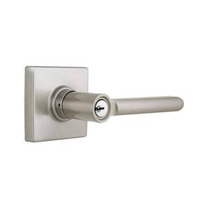 lot 18534 image: Tonebridge Satin Nickel Keyed Entry Door Handle with Square Rose - Retail $36