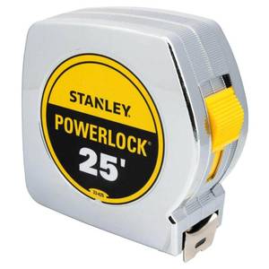 lot 18540 image: Stanley Powerlock II Power Return Rule  1  x 25ft  ChromeYellow - Retail $18