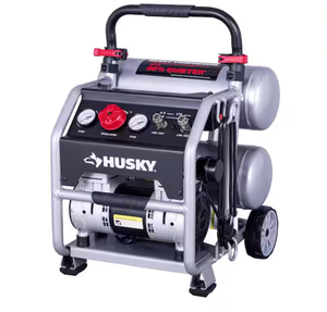 lot 18548 image: Husky4.5 Gal. 175 PSI Portable Electric Oil-Free Quiet Twin Stack Jobsite Air Compressor wRubber Wheels and 2-Quick Couplers - Retail $239