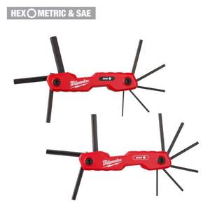 lot 18556 image: Milwaukee Tool 2PC 17-Key Folding Hex Key Sets - SAEMetric - Retail $38