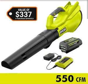 lot 18565 image: 40V 120 MPH 550 CFM Cordless Battery Leaf Blower With 4.0 Ah Battery and Charger - Retail $159