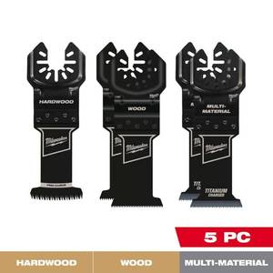 lot 18572 image: Milwaukee OPEN-LOK Variety Oscillating Blade Set w Japanese Hardwood Blade (5-Piece) - Retail $83