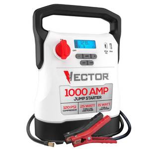 lot 18575 image: Vector VECJ1C 12V   1000A Jump Starters with Compressor and USB Power Bank   White - Retail $149
