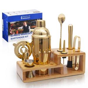 lot 18589 image: Touch of Mixology 14-Piece Stainless Steel Bartender Kit with Cocktail Shaker (Gold) - Retail $30