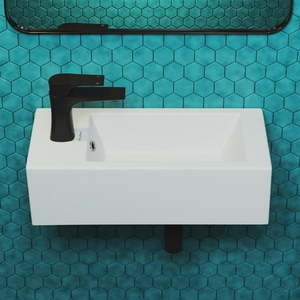 lot 18600 image: Voltaire 19.5 x 10 Rectangular Ceramic Wall Hung Sink with Left Side Faucet Mount - Retail $89