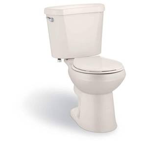 lot 18622 image: 12 in. Rough In Two-Piece 1.28 GPF Single Flush Round Toilet in Biscuit, Seat Included - Retail $275