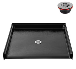 lot 18624 image: GB-2633-536-BL 38 in. x 38 in. Alcove Acrylic Shower Pan Base in Glossy Black with Center Drain, Drain Included - Retail $414