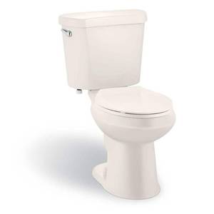 lot 18626 image: 12 in. Rough In Two-Piece 1.28 GPF Single Flush Elongated Toilet in Biscuit, Seat Included - Retail $265