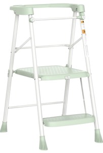 lot 48 image: HBTower Kids Step Stool 2 Steps, Toddler Tower for Kitchen Counter Learning, Toddler Kitchen Stool Helper with Anti-Drop Safety Railing Kids Standing Folding Stepper, Green