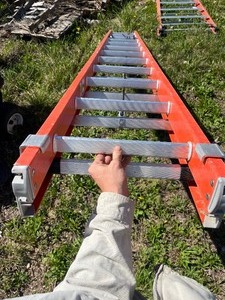 Louisville Ladder Fiberglass Channel Extension Ladder, 24 Ft, Class Ia, 300 Lb - Shipping Blemishes see images - no complete breaks in fiberglass - Nothing compromising just exterior scratches *Retails $588*