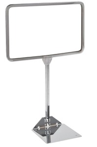 lot 99 image: Store Fixture Supplies NEW SHOVEL BASE CHROME SIGN HOLDERS 17 x 11