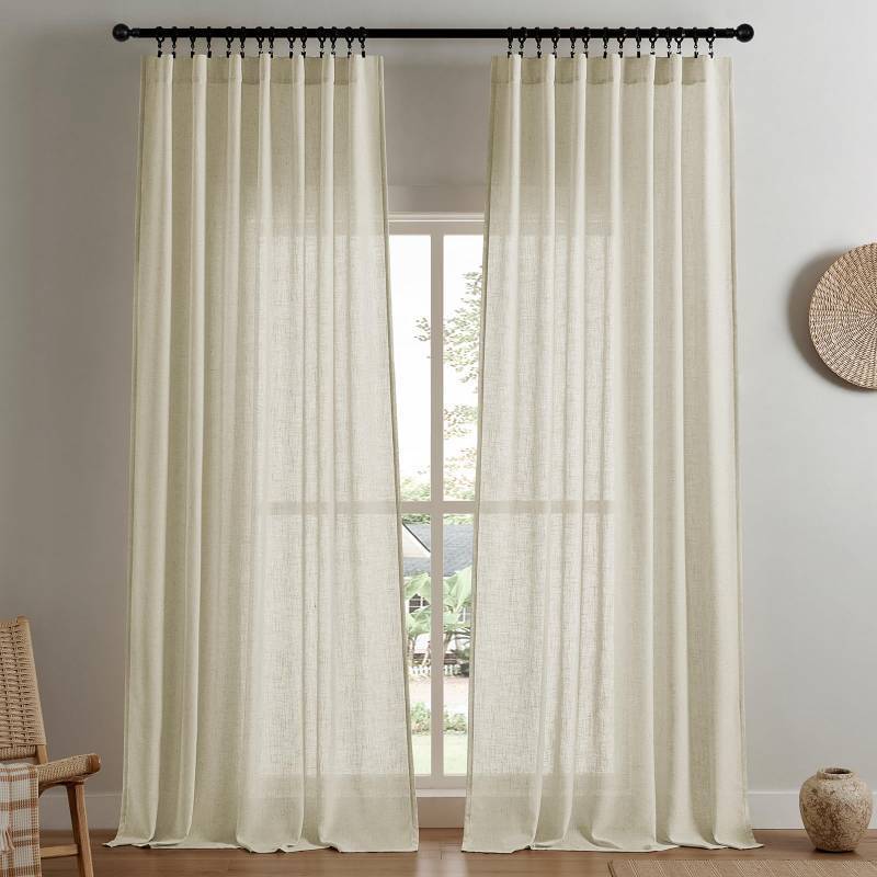 lot 33233 image: Joydeco Linen Curtains 90 Inch Length 2 Panel Sets,Light Filtering Curtains for Bedroom 70 Inch Wide Living Room Drapes with Back Tabs & Rod Pockets (W70 x L90 Inch, Linen) - Retail $43