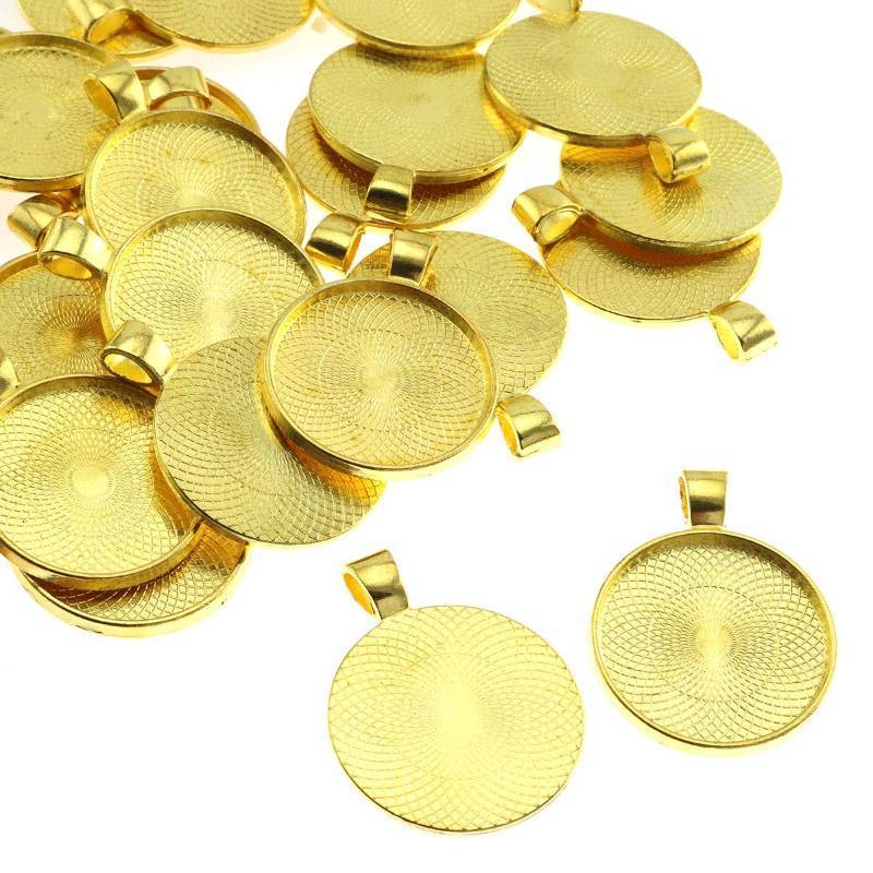 lot 41300 image: Lind Kitchen 20pcs Round Bezel Pendant Trays Setting Cabochon Blank Base for DIY Crafting Photo Jewelry Findings Making Accessories 25mm(Gold) - Retail $8