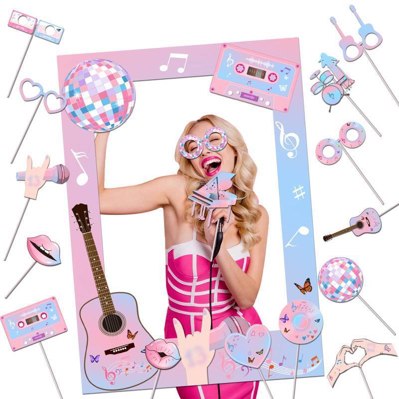 lot 58639 image: Birthday Photo Booth Props,18pcs Theme Party Decoration Music in My Era Photo Frame Supplies for Party Decoration - Retail $12