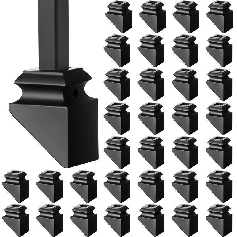 lot 59832 image: Funrous 48 Pack Iron Baluster Shoes Stair Flat Shoe with Screw for 12 Inch, Square Iron Balusters Wrought Spindles for Staircase Slant Shoes with Screw, Satin Black - Retail $47