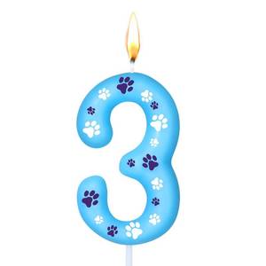 lot 41450 image: Threlaco Number 3 Blue Dog Paw Birthday Candles Numeral Cake Topper Dog Paw Print Themed Candles for Boy Girl Blue Birthday Decoration Party Supplies - Retail $5