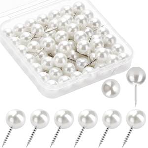 lot 41460 image: 60 Pcs Push Pins, Thumb Tacks for Decorative Wall, Pearl White Thumbtacks for Bulletin Board Corkboard Map Calendar Photo Home Office - Retail $5