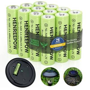 lot 41465 image: Henreepow Ni-MH AA Rechargeable Batteries, Double A High Capacity 1.2V Pre-Charged for Garden Landscaping Outdoor Solar Lights, String Lights, Pathway Light (AA-600mAh-11pack) - Retail $8