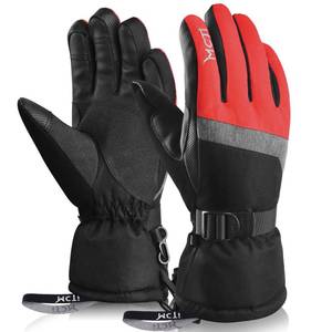 lot 41466 image: MCTi Ski Gloves,Winter Waterproof Snowboard Snow 3M Thinsulate Warm Touchscreen Cold Weather Women Gloves Wrist Leashes Red Small - Retail $25