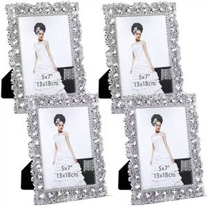 lot 41475 image: Yookeer 2 Pack 5 x 7 Inch Crystal Picture Frame Resin Wedding Photo Frame Jewel Picture with Rhinestones Photo Gift for Wedding Table Top Desktop Display - Retail $17